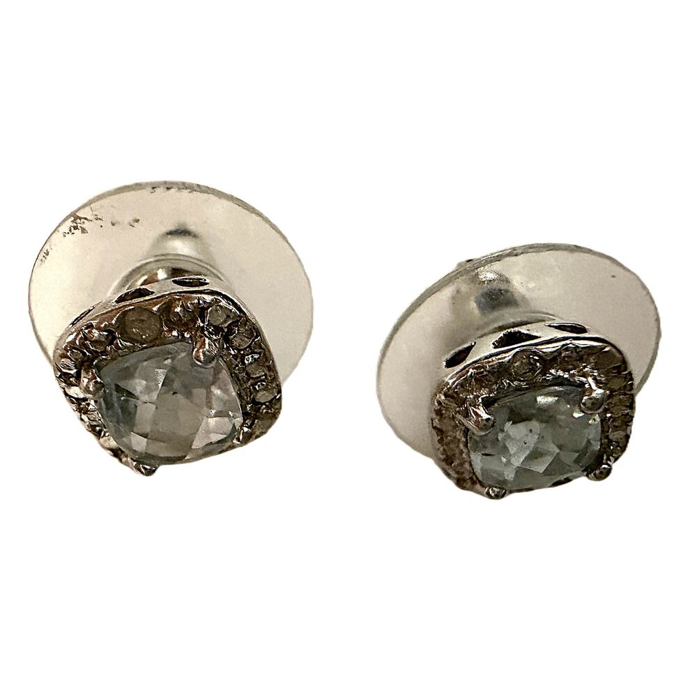 Victoria Townsend 925 Sterling Silver Blue Topaz Earrings Diamond Accts DBJ Vtg